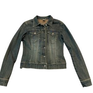Y2K Frankie B Womens Denim Jacket Size 4 Slim Fit Dark Vintage Wash Button Down